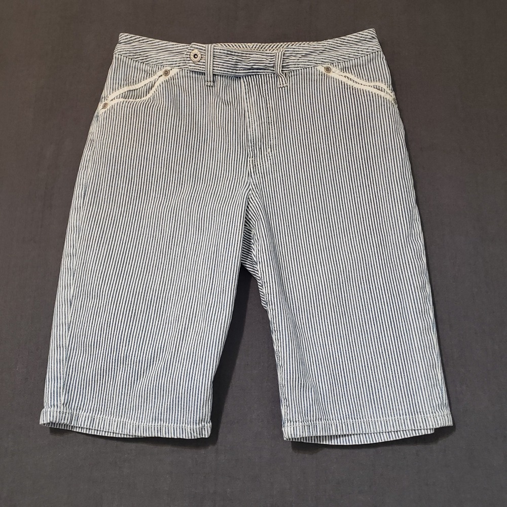 Chico's Navy and White Pinstripe Bermuda Shorts